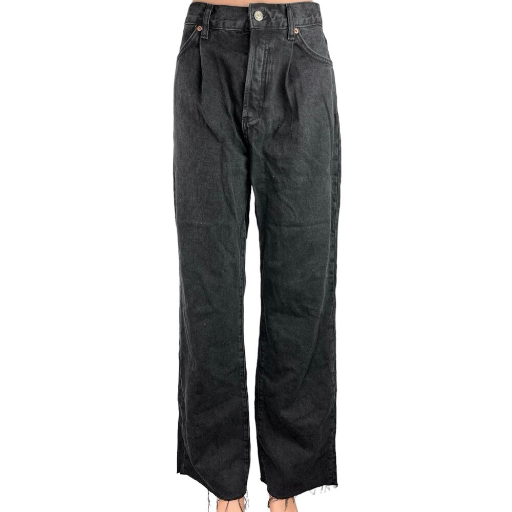 MNG Denim Women's Black High Rise Cut Off Hem Straight Leg Denim Jeans Size 4